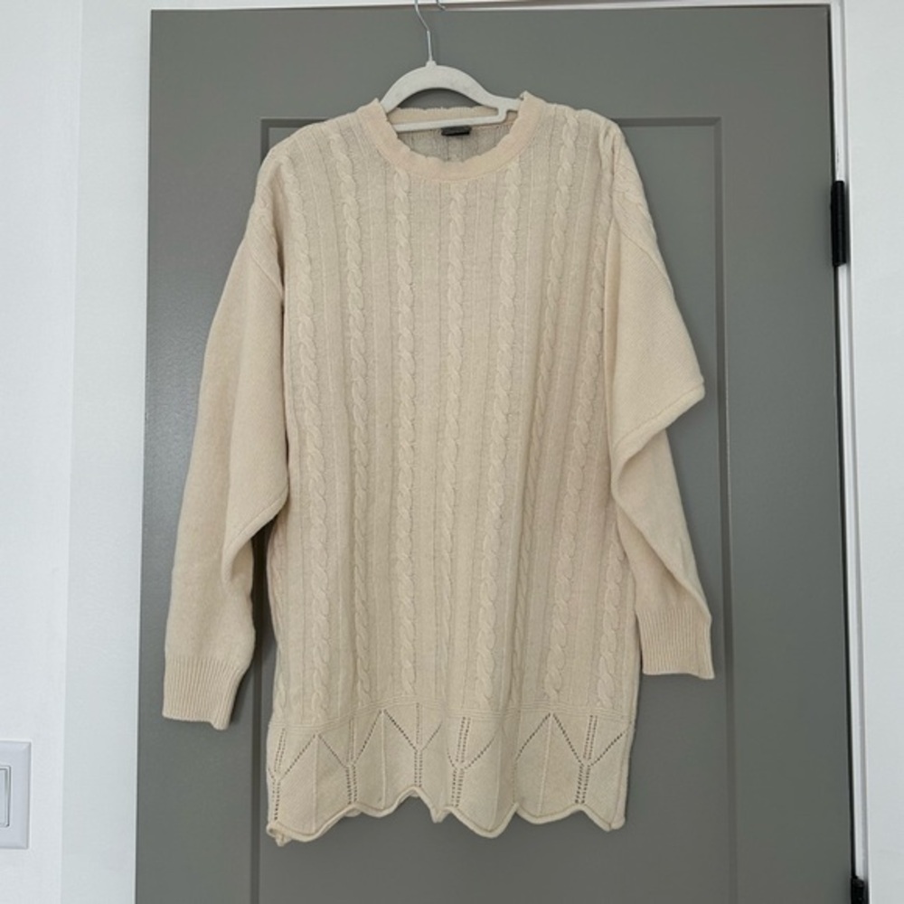 Lambswool Vintage Off White Lana Wool long Sweater Fits like Women Large